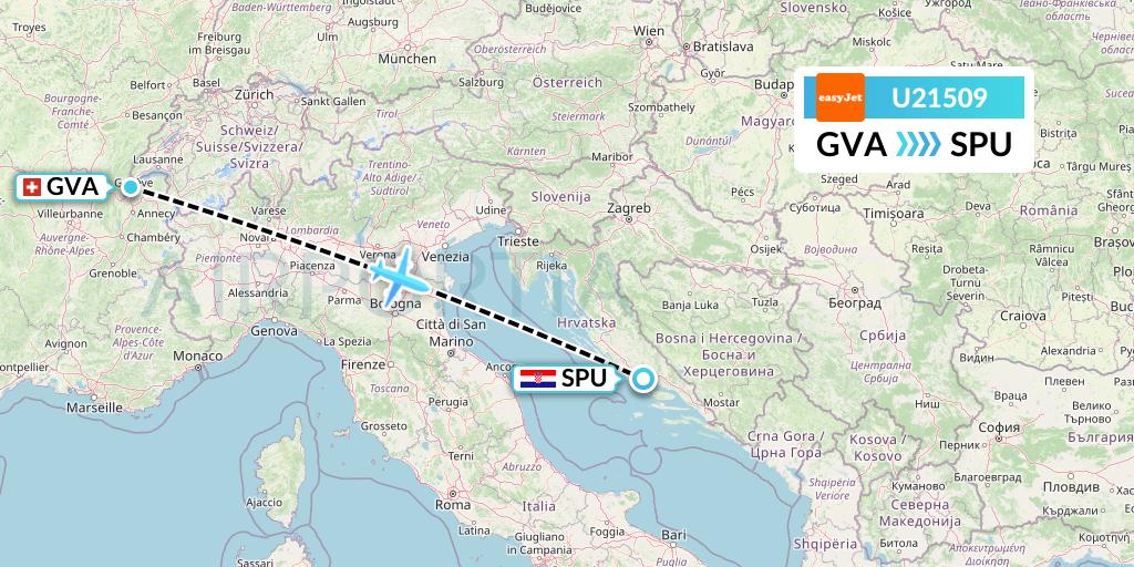 U21509 EasyJet Flight Map: Geneva to Split