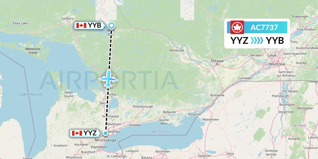 AC7737 Air Canada Flight Map: Toronto to North Bay