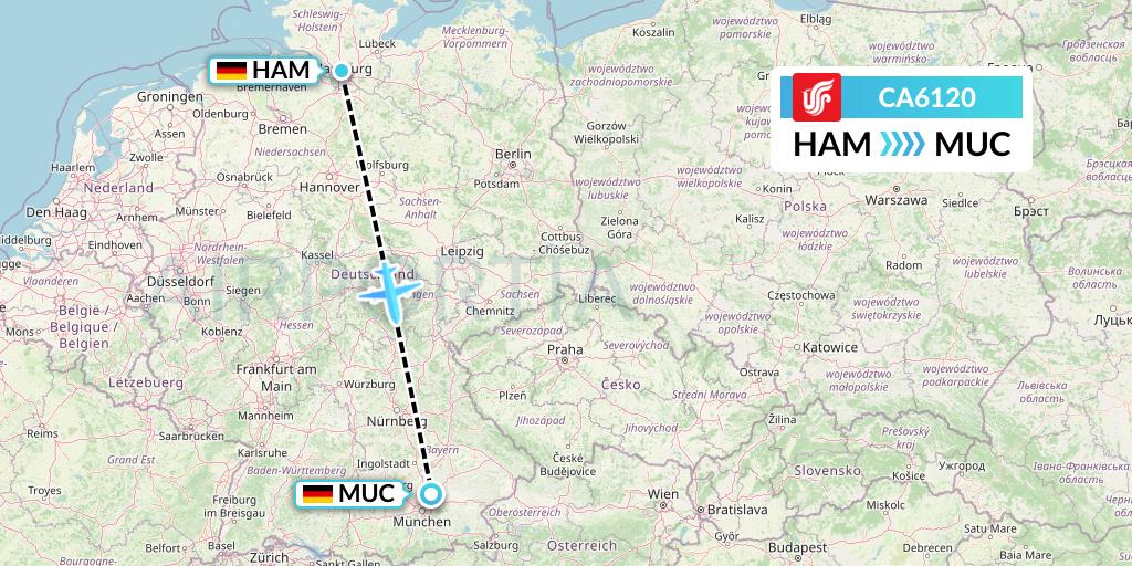 CA6120 Air China Flight Map: Hamburg to Munich