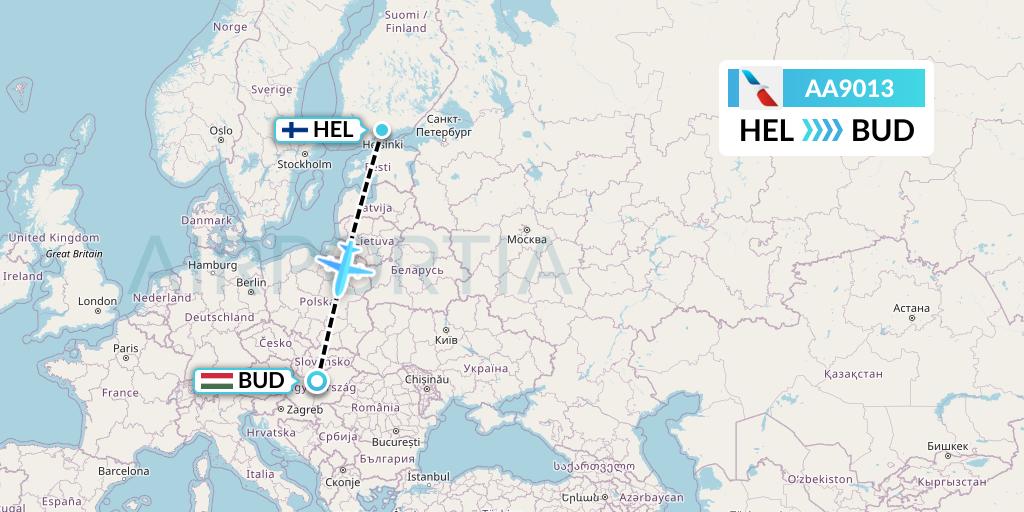 AA9013 American Airlines Flight Map: Helsinki to Budapest