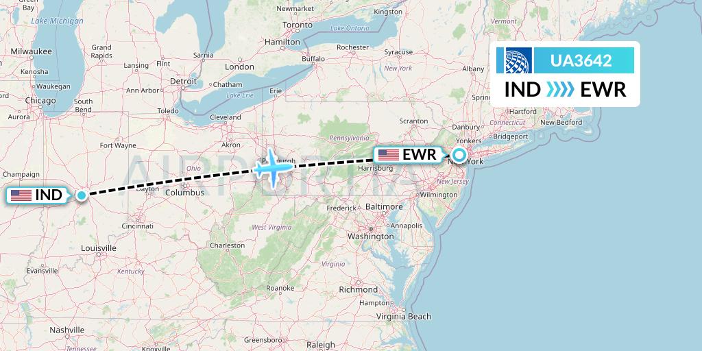 UA3642 United Airlines Flight Map: Indianapolis to New York