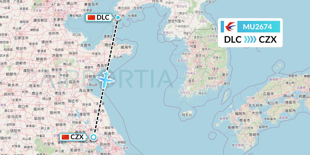 MU2674 China Eastern Airlines Flight Map: Dalian to Changzhou