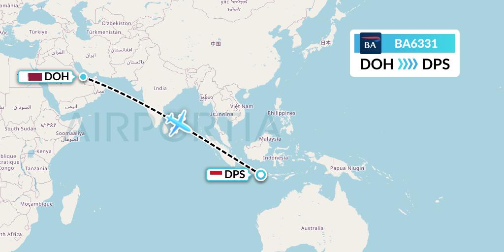 BA6331 British Airways Flight Map: Doha to Denpasar