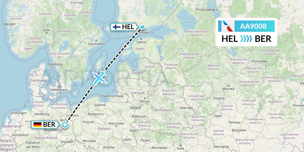 AA9008 American Airlines Flight Map: Helsinki to Berlin