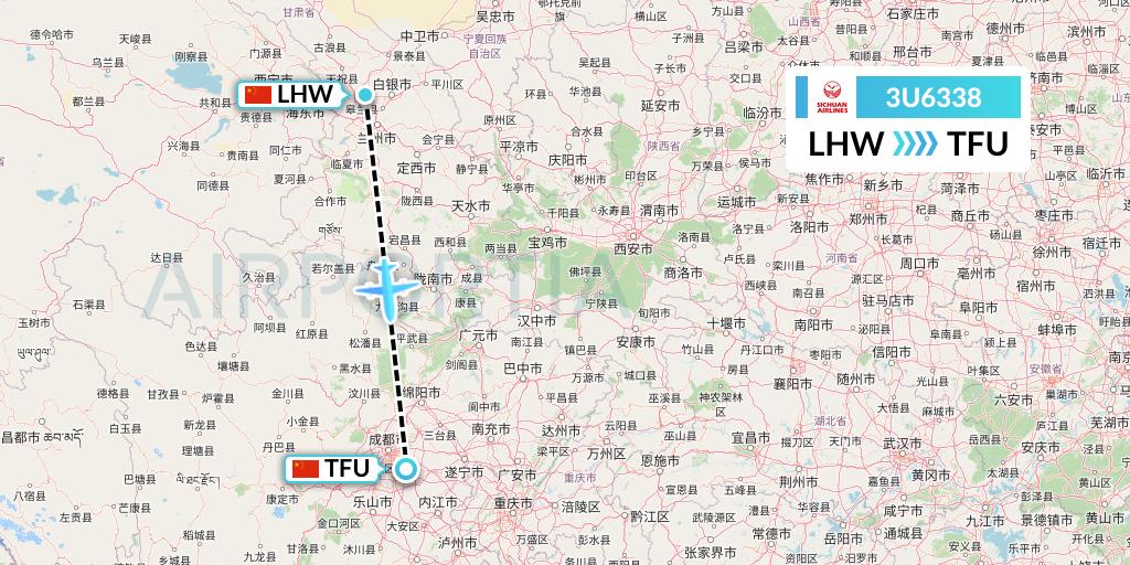 3U6338 Sichuan Airlines Flight Map: Lanzhou to Chengdu