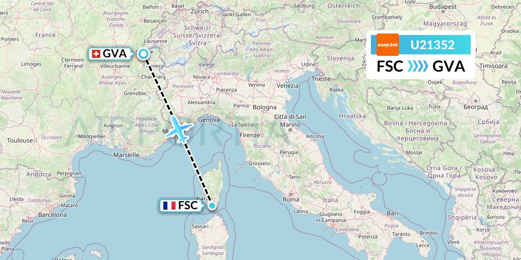 U21352 EasyJet Flight Map: Figari to Geneva