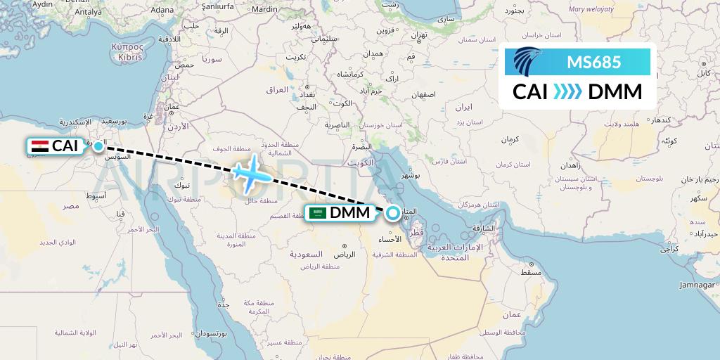 MS685 EgyptAir Flight Map: Cairo to Dammam