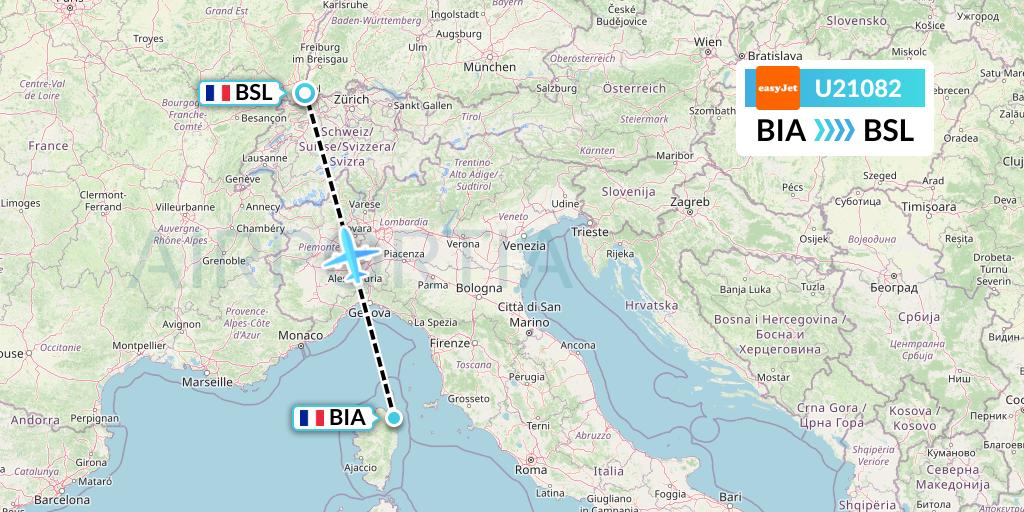 U21082 EasyJet Flight Map: Bastia to Basel