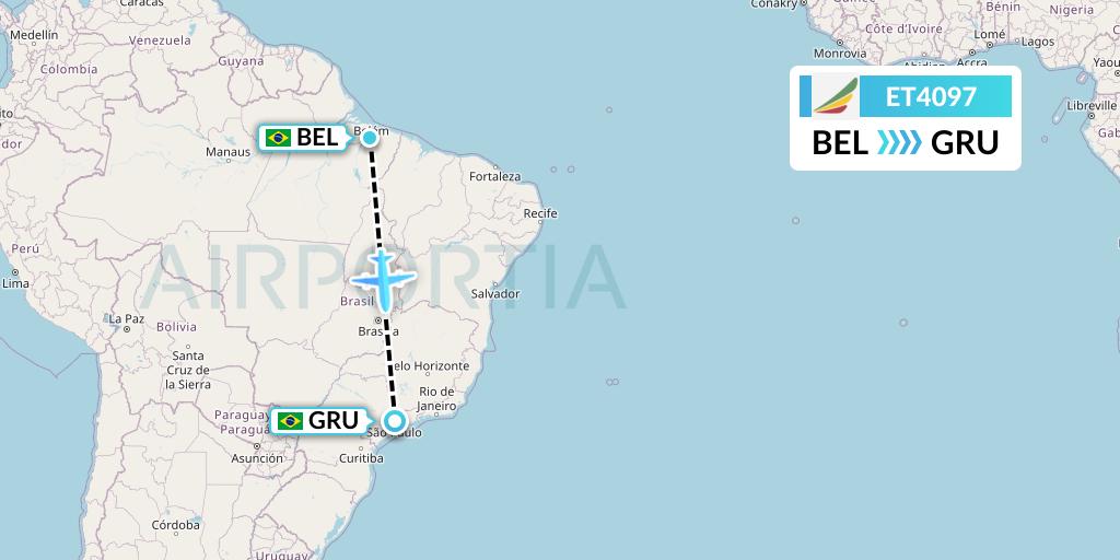 ET4097 Ethiopian Airlines Flight Map: Belem to Sao Paulo