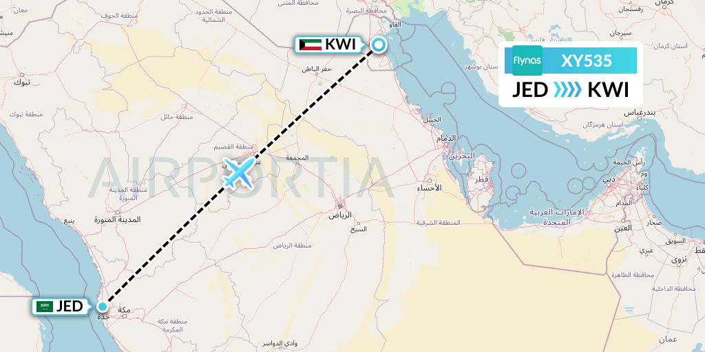 XY535 Flynas Flight Map: Jeddah to Kuwait City