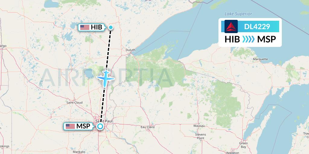 DL4229 Delta Air Lines Flight Map: Hibbing to Minneapolis