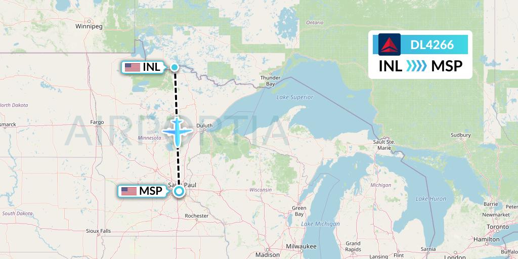 DL4266 Delta Air Lines Flight Map: International Falls to Minneapolis
