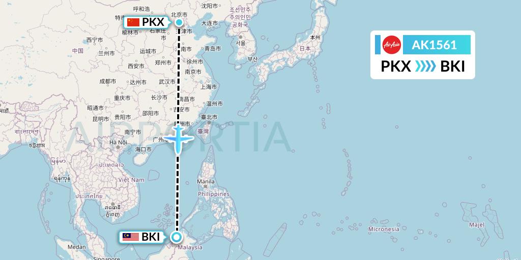 AK1561 AirAsia Flight Map: Beijing to Kota Kinabalu
