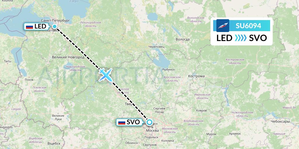 SU6094 Aeroflot Flight Map: St. Petersburg to Moscow