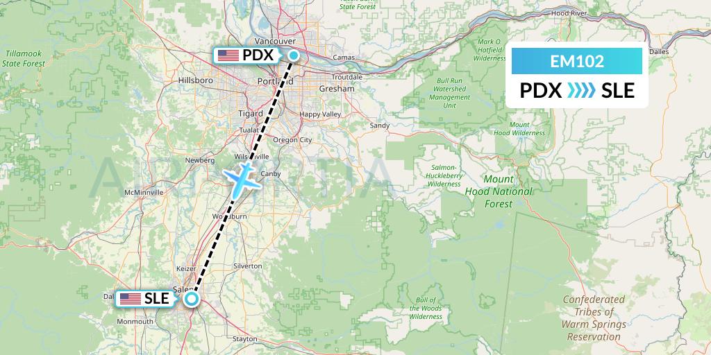 EM102 Empire Airlines Flight Map: Portland to Salem