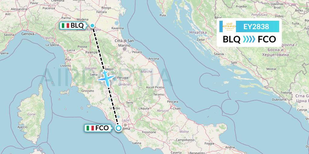 EY2838 Etihad Airways Flight Map: Bologna to Rome