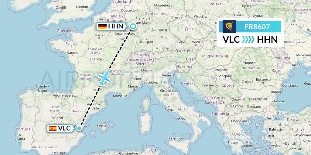 FR8607 Ryanair Flight Map: Valencia to Hahn