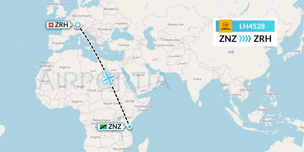 LH4528 Lufthansa Flight Map: Zanzibar to Zurich