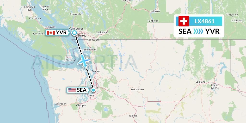 LX4861 Swiss Flight Map: Seattle to Vancouver