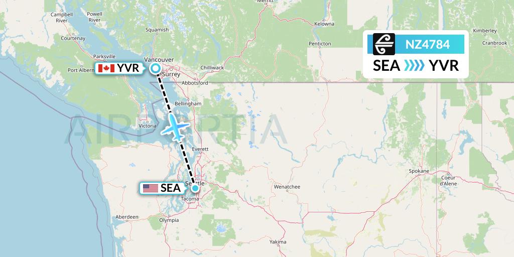 NZ4784 Air New Zealand Flight Map: Seattle to Vancouver