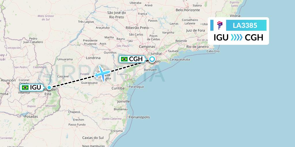 LA3385 LAN Airlines Flight Map: Foz do Iguacu to Sao Paulo
