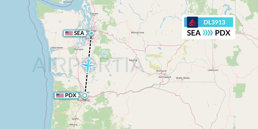DL3913 Delta Air Lines Flight Map: Seattle to Portland