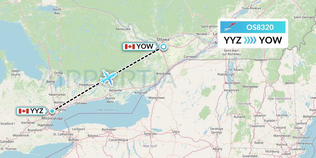OS8320 Austrian Airlines Flight Map: Toronto to Ottawa