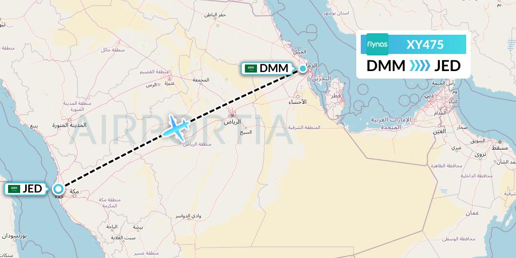 XY475 Flynas Flight Map: Dammam to Jeddah