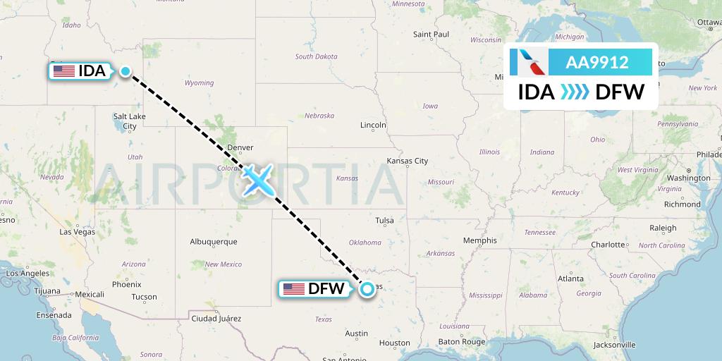 AA9912 American Airlines Flight Map: Idaho Falls to Dallas