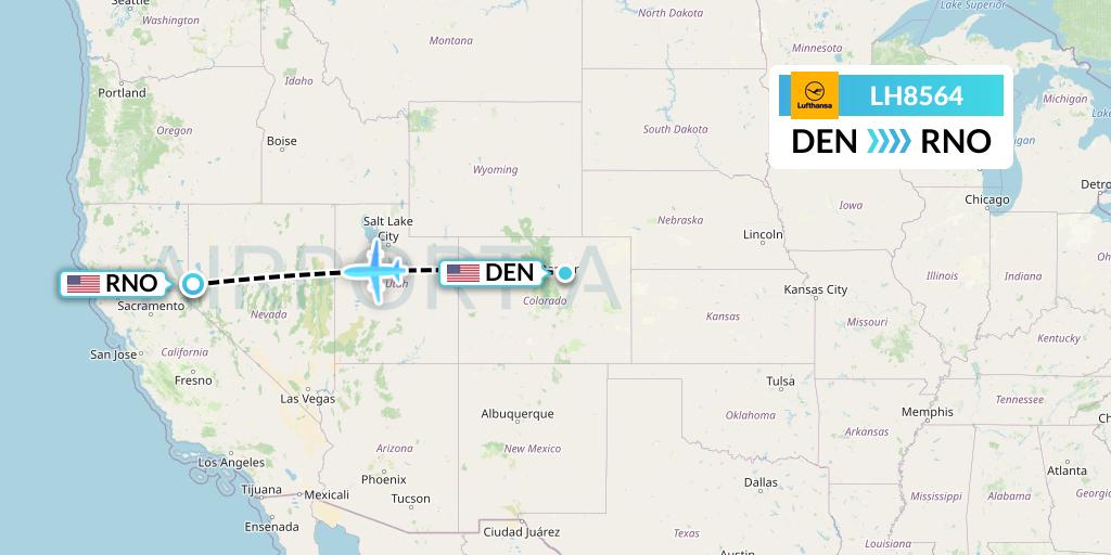 LH8564 Lufthansa Flight Map: Denver to Reno