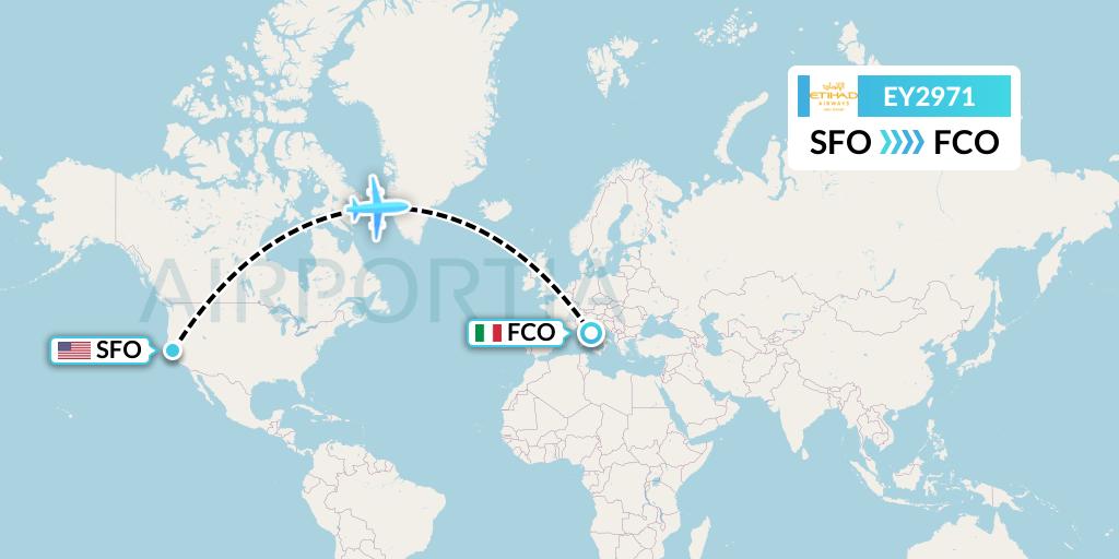 EY2971 Etihad Airways Flight Map: San Francisco to Rome