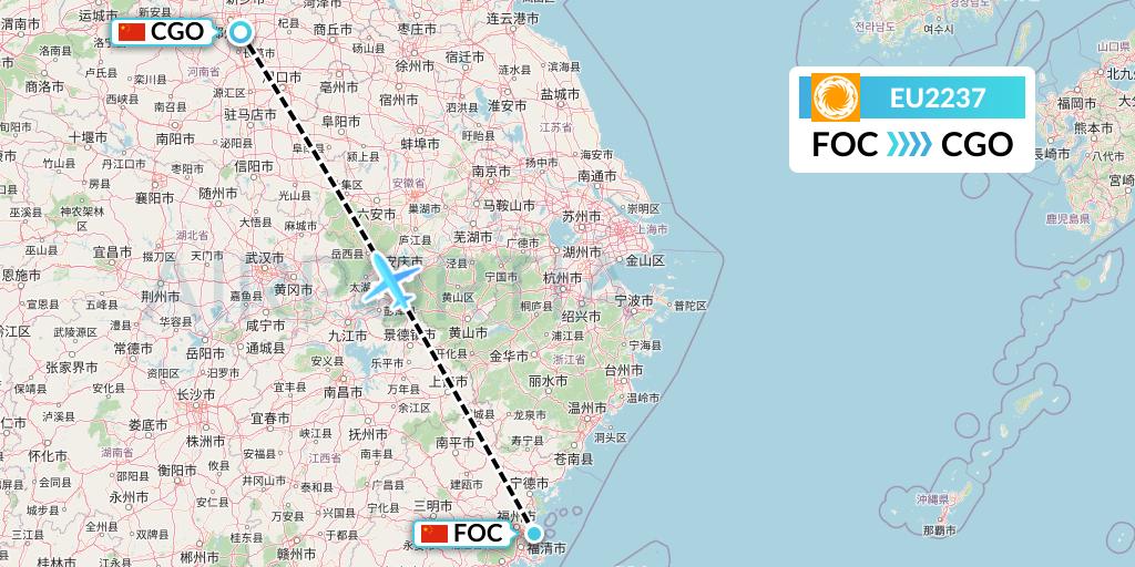 EU2237 Chengdu Airlines Flight Map: Fuzhou to Zhengzhou