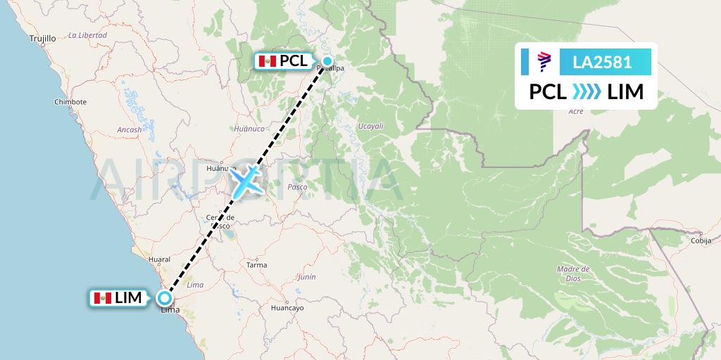 LA2581 LAN Airlines Flight Map: Pucallpa to Lima