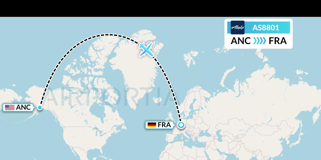AS8801 Alaska Airlines Flight Map: Anchorage to Frankfurt