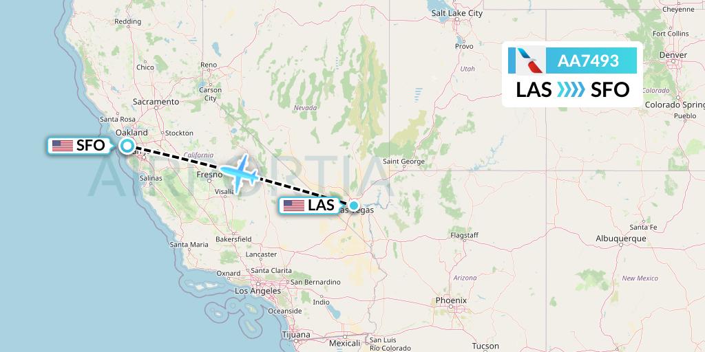 AA7493 American Airlines Flight Map: Las Vegas to San Francisco