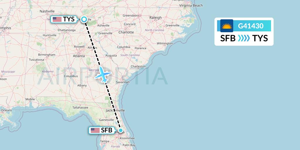 G41430 Allegiant Air Flight Map: Orlando to Knoxville