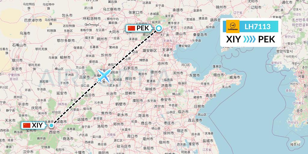 LH7113 Lufthansa Flight Map: Xi'an to Beijing