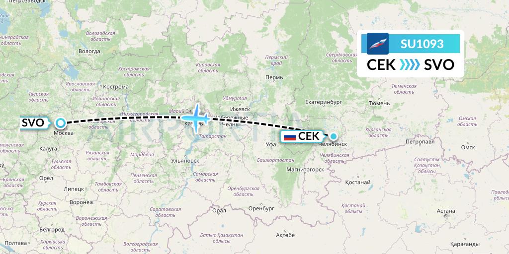 SU1093 Aeroflot Flight Map: Chelyabinsk to Moscow