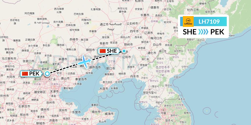 LH7109 Lufthansa Flight Map: Shenyang to Beijing