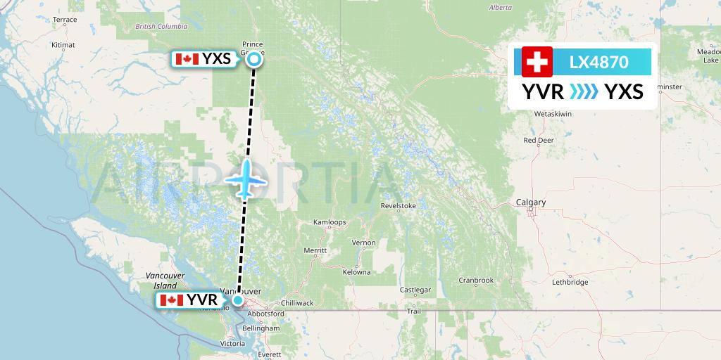 LX4870 Swiss Flight Map: Vancouver to Prince George