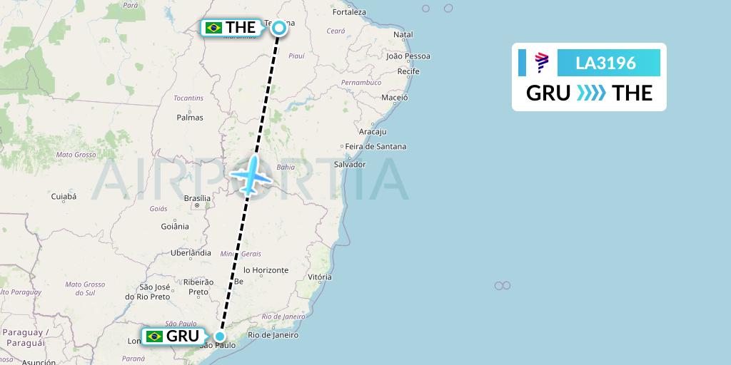LA3196 LAN Airlines Flight Map: Sao Paulo to Teresina