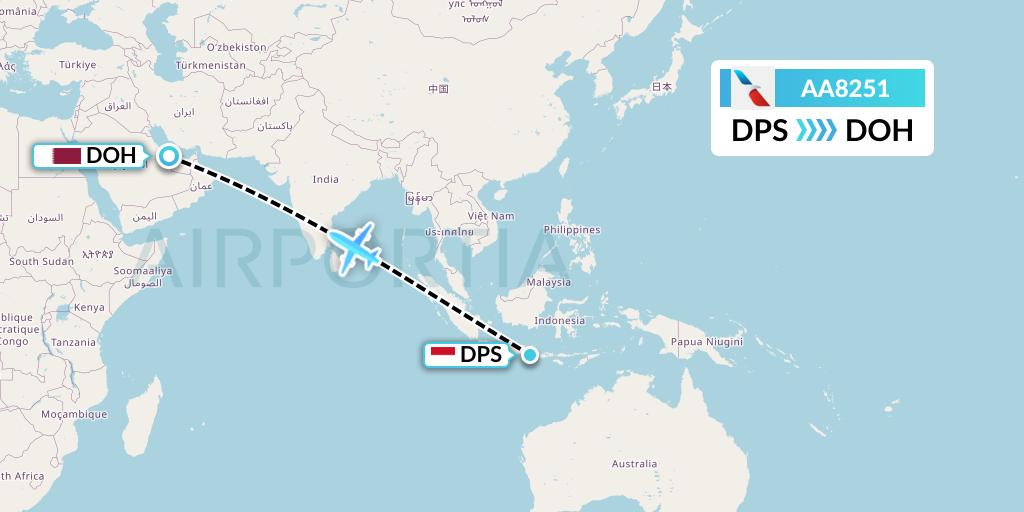 AA8251 American Airlines Flight Map: Denpasar to Doha