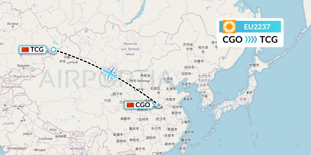 EU2237 Chengdu Airlines Flight Map: Zhengzhou to Tacheng