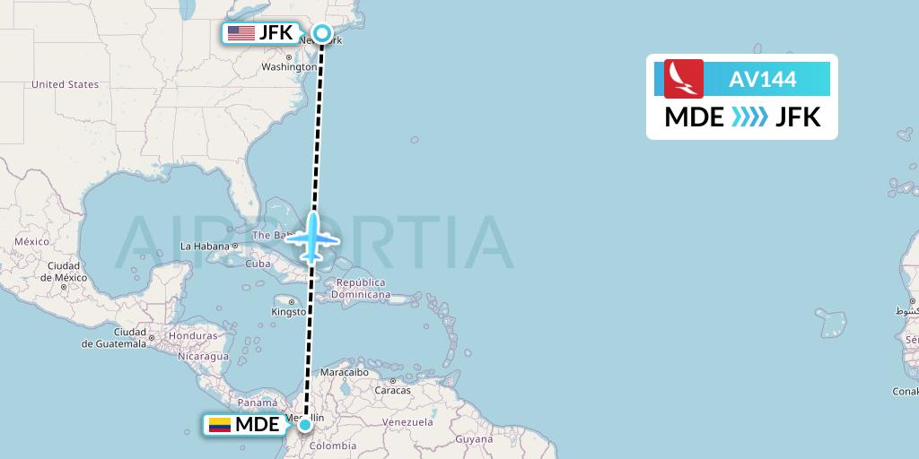 AV144 Avianca Flight Map: Medellin to New York