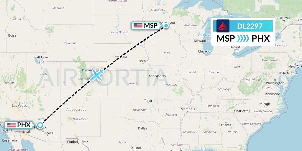 DL2297 Delta Air Lines Flight Map: Minneapolis to Phoenix