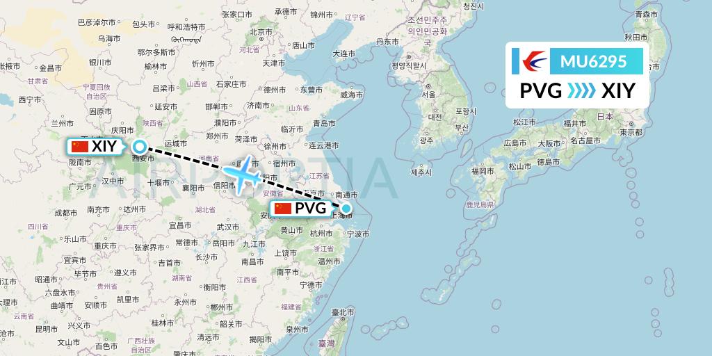 MU6295 China Eastern Airlines Flight Map: Shanghai to Xi'an