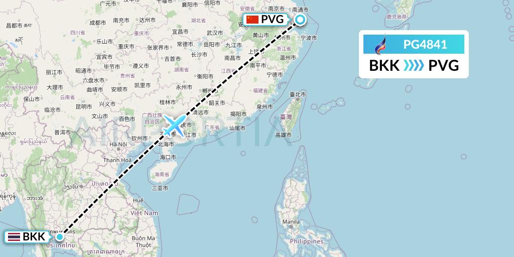 PG4841 Bangkok Airways Flight Map: Bangkok to Shanghai