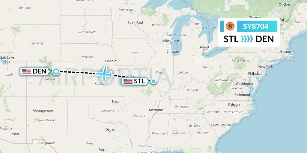 SY8704 Sun Country Airlines Flight Map: St. Louis to Denver