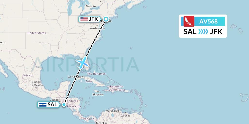 AV568 Avianca Flight Map: San Salvador to New York