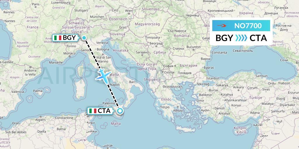 NO7700 Neos Flight Map: Milan to Catania